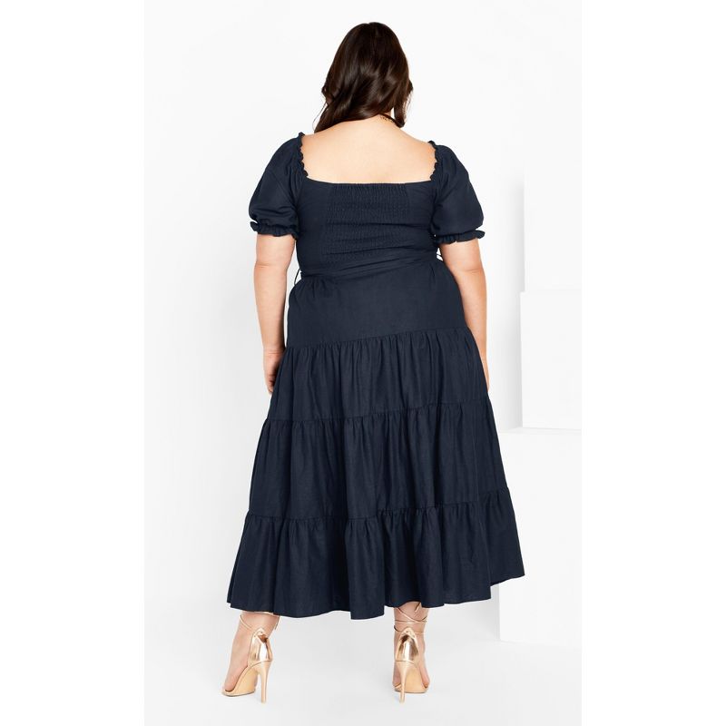 Women's Plus Size Puff Sleeve Maxi Dress - navy | CITY CHIC, 3 of 6