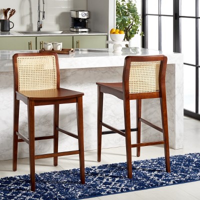 Benicio Dark Brown and Natural Rattan Bar Stool Set