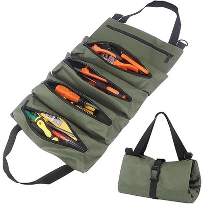 MaseiKar Tool Bag Roll Up,Heavt Duty Tool Organizer Portable Tool Storage Bags Waterproof Oxford Cloth-Zipper Pouch for Men Mechanic, Green