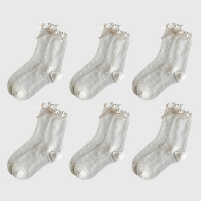 Alilang Women's Sheer Polka Dot Ankle Socks with Bow Detail 6pk - White