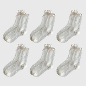 Alilang Women's Sheer Polka Dot Ankle Socks with Bow Detail 6pk - White - 1 of 4
