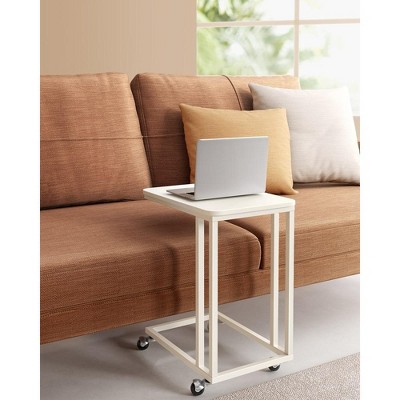Cream White C-Shaped Metal Frame End Table with Particle Board Top