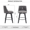 Set of 2 Swivel Counter Height Bar Stools, 25" Linen Upholstered Bar Chairs with Button Tufted Curved Back, Solid Wood Legs and Footrest - Koiai - 4 of 4
