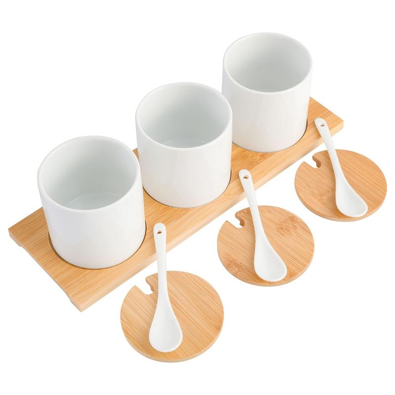 Gibson Gracious Dining 10 Piece Fine Ceramic Condiment Jars with Bamboo Lids and Spoons in White, 2 of 8