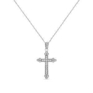 Haus of Brilliance Silver 1/4 Cttw Diamond Cross Pendant Necklace - 1 of 4