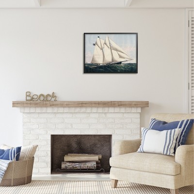 Vintage Nautical Yacht Print on Canvas with Black Frame