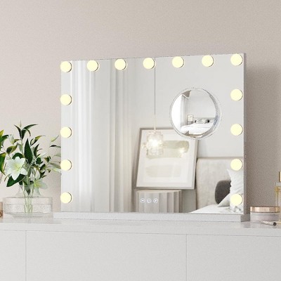 Whizmax New Vanity Mirror inch with Lights with USB Charging Port, Makeup Mirror with 15 LED Bulbs, 3 Colors Modes, Metal Frame, White