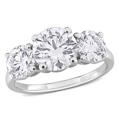 EVERLY JEWELRY | Sterling Silver 3.25 CT DEW Created White Moissanite Three-Stone Engagement Ring