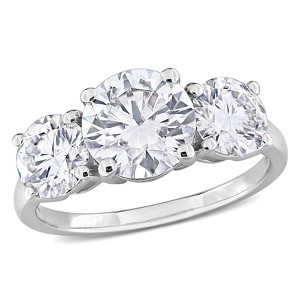 EVERLY JEWELRY | Sterling Silver 3.25 CT DEW Created White Moissanite Three-Stone Engagement Ring - 1 of 4