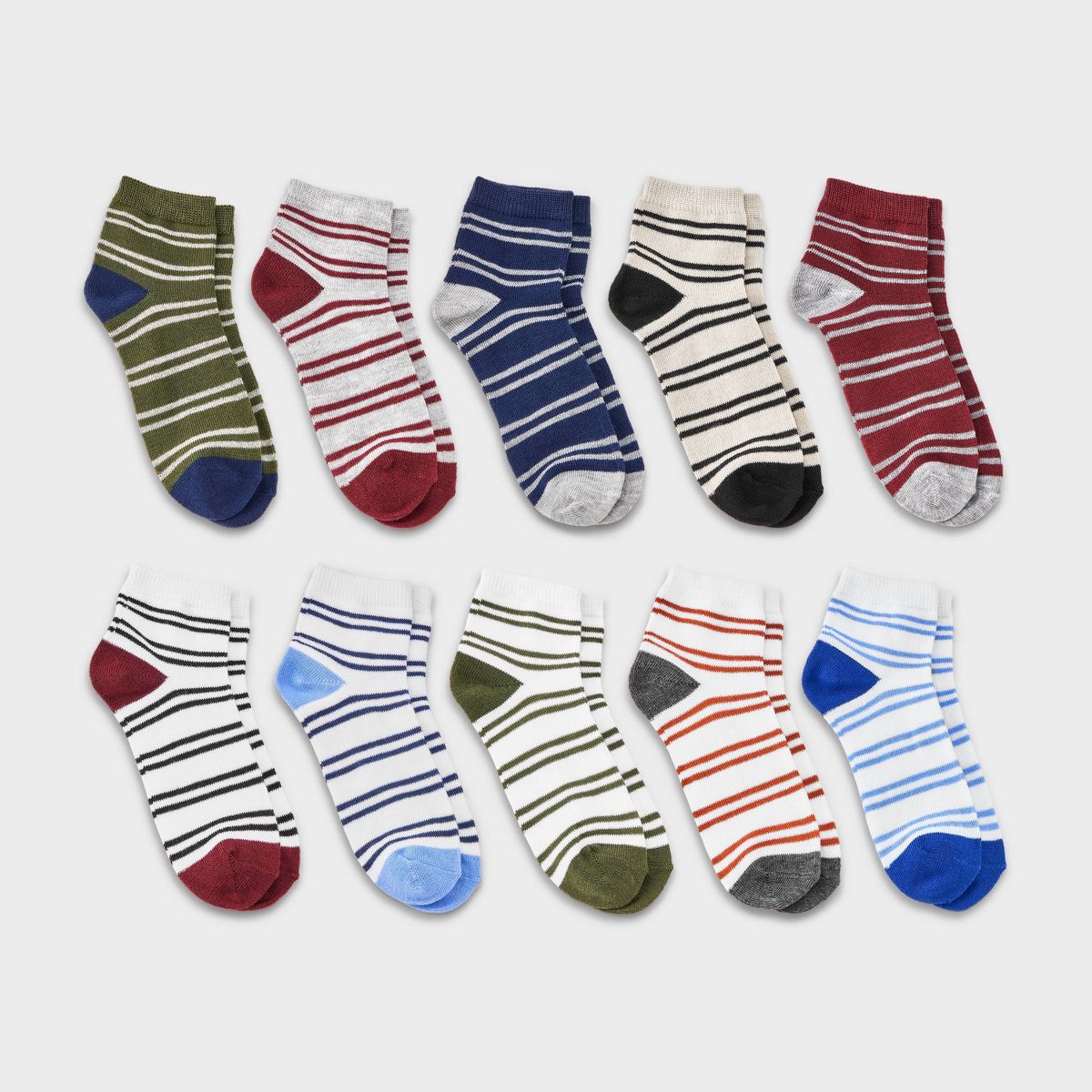 Boys' 10pk Lightweight Striped Ankle Socks - Cat & Jack™ Red/White/Blue