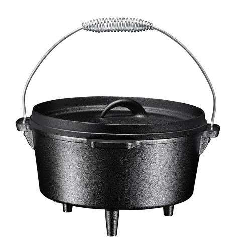 LIFERUN Dutch Oven Pot with Lid, 12 Quart Cast Iron Dutch Oven, Without Feet, with Stand & Spiral-Shaped Handle, Cast Iron Pot for Outdoor & Indoor