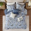 Sapphtopaz 7PCS Comforter Set Farmhouse Retro Floral Print & Reversible Quilt Slub Texture Bedding Set with Euro Bows&Buttons Pillows, Blue - 3 of 4