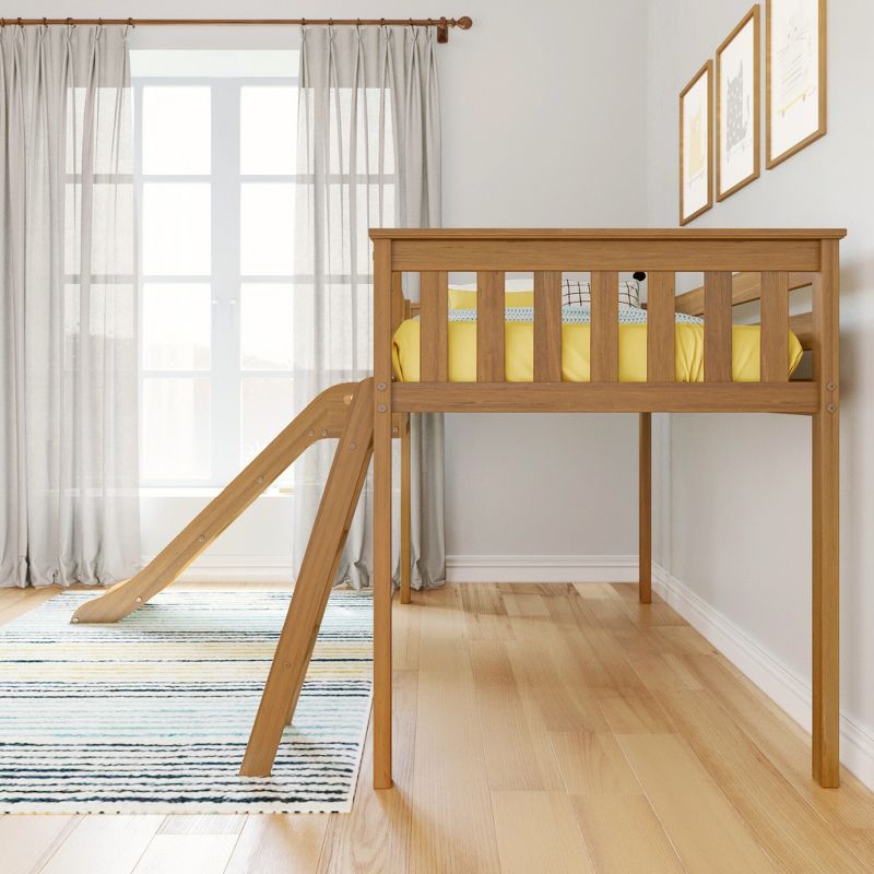 Max & Lily Twin Size Low Loft Bed with Slide, Solid Wood Kids Platform Bed with 14” Guardrails, 4 of 6