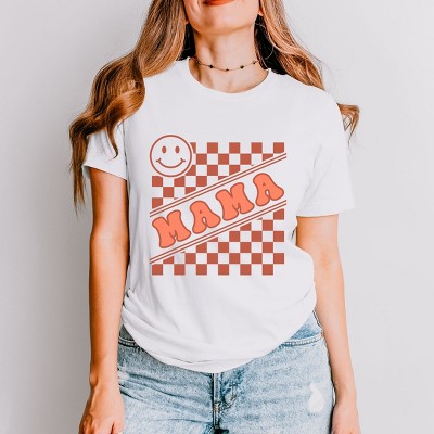 Simply Sage Market Mama Checkerboard Smiley Face Short Sleeve Tee
