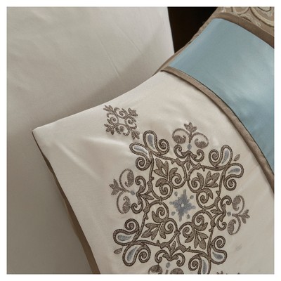 King Brown and Blue Jacquard 7 Piece Comforter Set