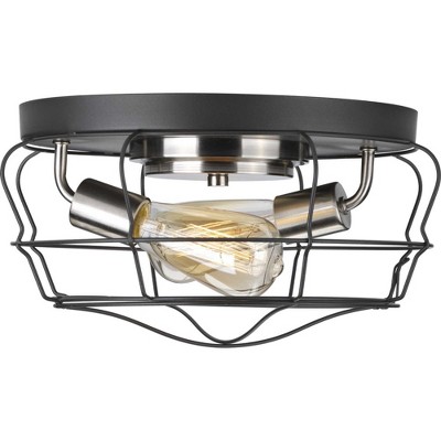 Graphite Steel 2-Light Flush Mount with Open Cage Design