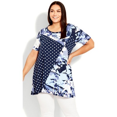 AVENUE | Women's Plus Size Felicity Spliced Tunic - navy - 26W/28W