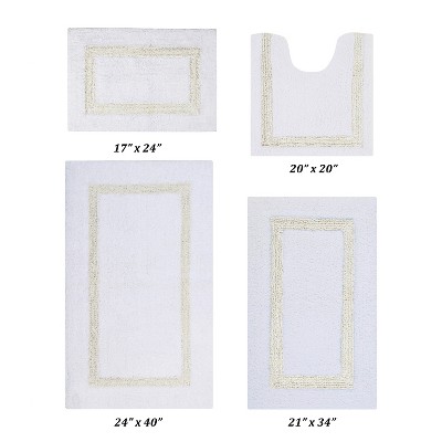Hotel 4 PC Bath Rug 100% Premium Cotton Tufted Weave Two Tone Reversible Bathroom Rug, Super Soft Absorbent, Machine Washable Bath Mat