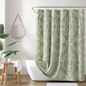 Sage Cotton Fabric Shower Curtain 72x 72 Inches Bathroom Soft Chenille Laurel Luxury Bath Decor Waterproof Easy Clean - 1 of 4