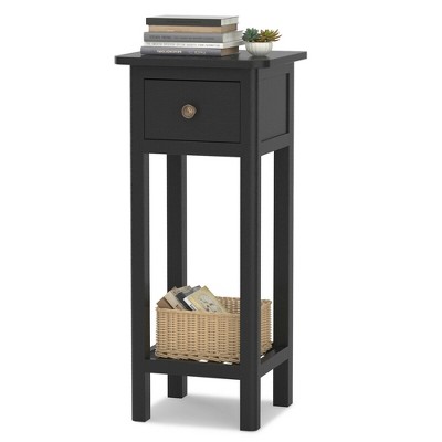 Tangkula 2 Tier End Bedside Sofa Side Table with Drawer Shelf Acacia Wood Nightstand Black