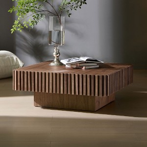 NicBex Stylish Square Handcraft Drum Coffee Table with Sturdy MDF Pedesta,Modern Side Table for Living Room,Apartment,Walnut - 1 of 4