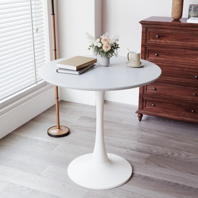 31.5" Round Tulip Dining Table, 2-4 People with MDF Table Top & Pedestal Base, Mid-Century End Table, Leisure Coffee Table, Office - White