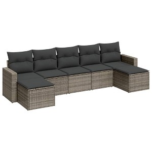 vidaXL 7 Piece Patio Sofa Set with Cushions Gray Poly Rattan - Without Table - 1 of 4