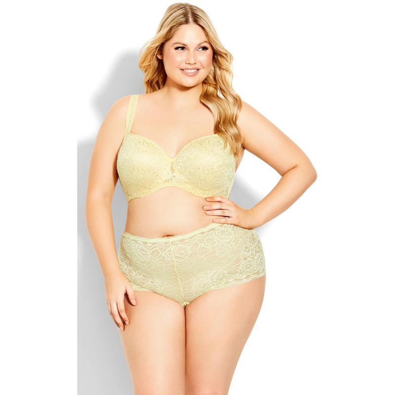 Women's Plus Size  Lace Cheeky Brief - yellow | AVENUE, 1 of 3