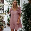 Anna-Kaci Women's Ruffle Sleeve Tiered Mini Dress with Textured Floral Pattern and V-Neckline - 2 of 4