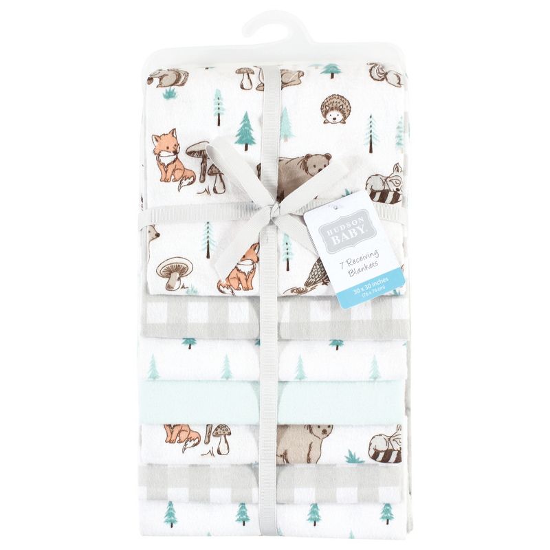Hudson Baby Cotton Flannel Receiving Blankets Bundle, Neutral Woodland Pals, One Size, 2 of 7
