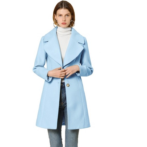 Allegra K Women's Elegant Notched Lapel Button Single Breasted Winter Coat  Light Blue X-Large