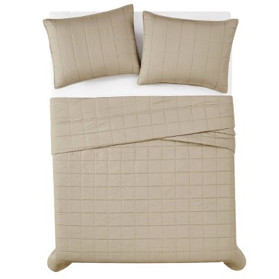 Khaki Microfiber Full Quilt and Sham Set