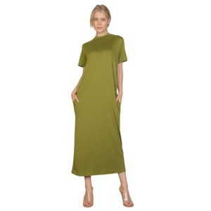 Slickblue Women's Casual Side Pocket Tee Dress, Short Sleeve Jersey Knit, Relaxed Fit, 12 Color Options, Size S-L - 1 of 4