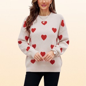 EadianDree Womens Heart Sweater Cute Casual Crewneck Drop Shoulder