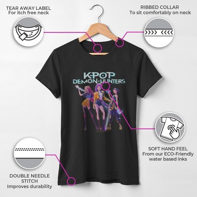 KPop Demon Hunters Girls' KPop Demon Hunters HUNTR/X Battle Ready Group Shot T Shirt - Black - Small — фото 3