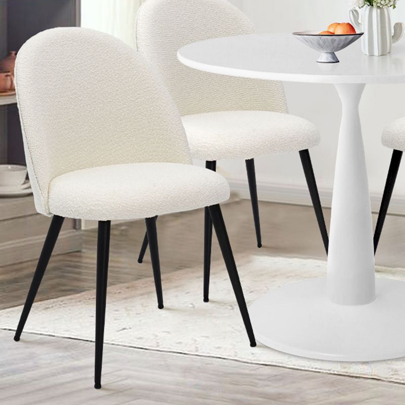 White Round Dining Table Set For 4,Round Pedestal Dining Table 35" With 4 Upholstered Boucle Dining Chair with Black Legs-Maison Boucle, 4 of 8