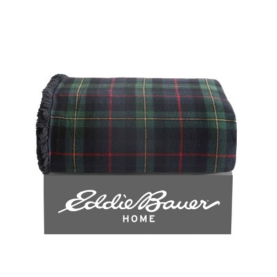 Cotton Flannel and Sherpa Reversible Throw Blanket in Tartan Green