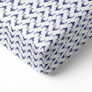 Bacati - Navy Deer Muslin 100 percent Cotton Universal Baby US Standard Crib or Toddler Bed Fitted Sheet - 1 of 4