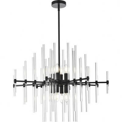 Elegant Black Iron and Crystal 8-Light Pendant