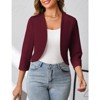 Womens Cropped Blazer Casual Elegant 3/4 Sleeve Collarless Open Front Bolero Cardigan Work Jacket Shrug - 2 of 4