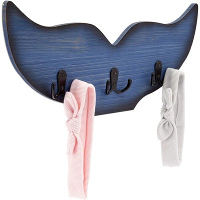 Okuna Outpost Whale Tail Wall Hook for Nursery, Nautical Ocean Wall Decor  (Blue, 15.5 x 6.75 x 1 in)