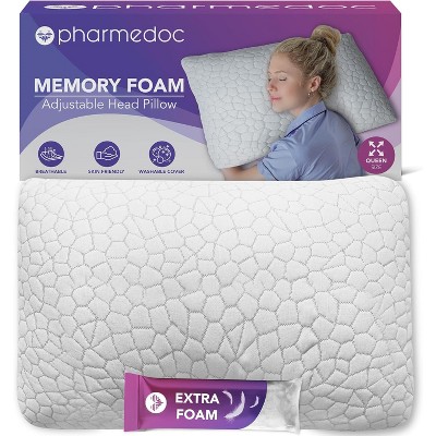 Pharmedoc Adjustable Pillow - Shredded Memory Foam Side Sleeper Pillow - Ergonomic Adjustable Height for Pain Relief - Queen Size