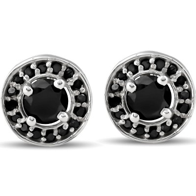 Pompeii3 5/8ct Treated Black Diamond Halo Studs 14K White Gold