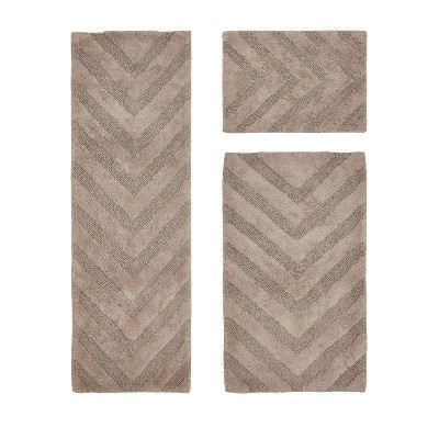 Hugo 3-Piece Bath Rug Set 100% Premium Cotton Tufted Chevron Pattern Bathmats for Bathroom, Super Soft Absorbent Machine Washable