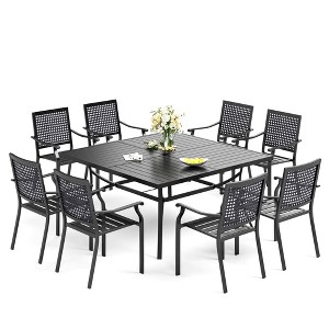 Captiva Designs 9pc Spacious Slat-top Square Metal Table & Steel Stackable Chairs with Bull's Eye Pattern - 1 of 4