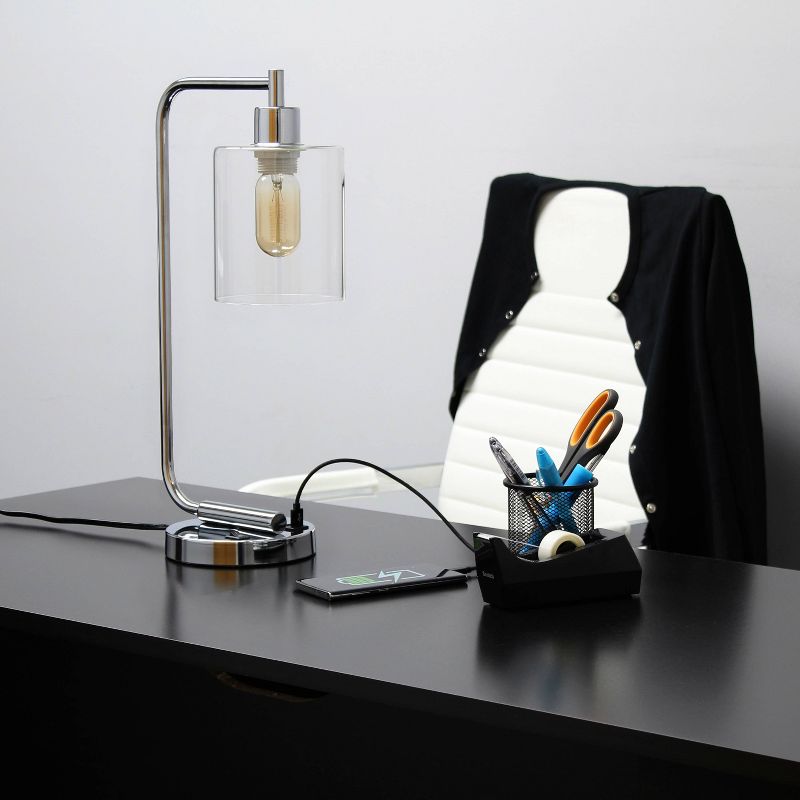 Modern Iron Desk Lamp with USB Port and Glass Shade - Lalia Home, 4 of 13