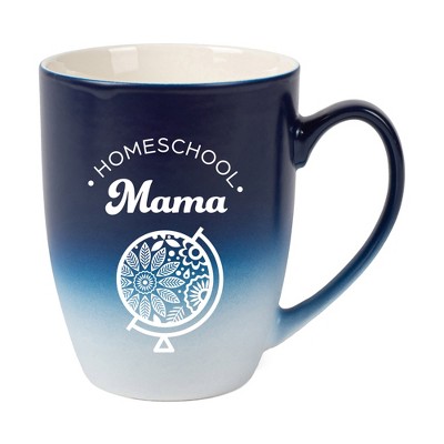 Elanze Designs Homeschool Mama Two Toned Ombre Matte Navy Blue and White 12 ounce Ceramic Stoneware Coffee Cup Mug