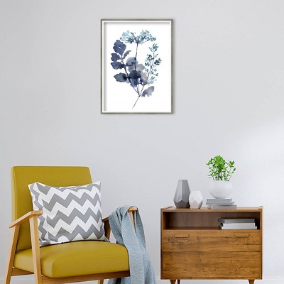 Botanical Lace Leaf Indigo Wood Framed Wall Art Print