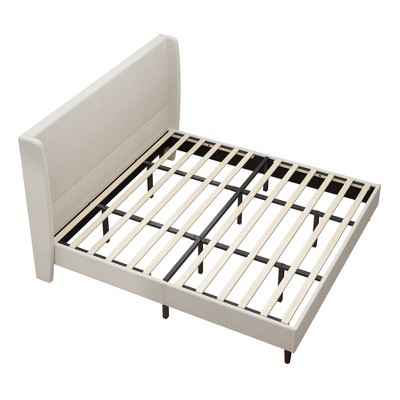 GDFStudio Lindsay Beige Upholstered Wood Bed Frame with Wingback and Solid Wood Legs