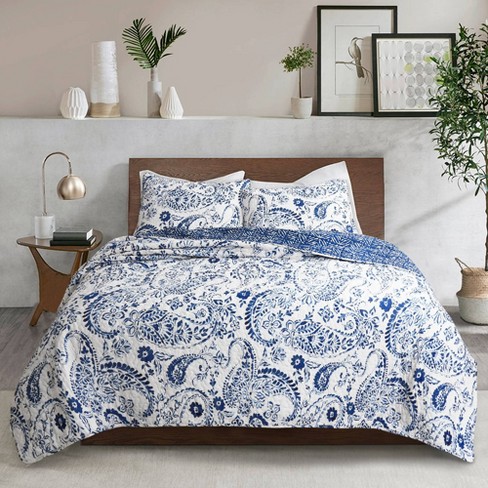 Full/Queen 3pc Erindale Quilt Set Navy/Blue - Lush Décor